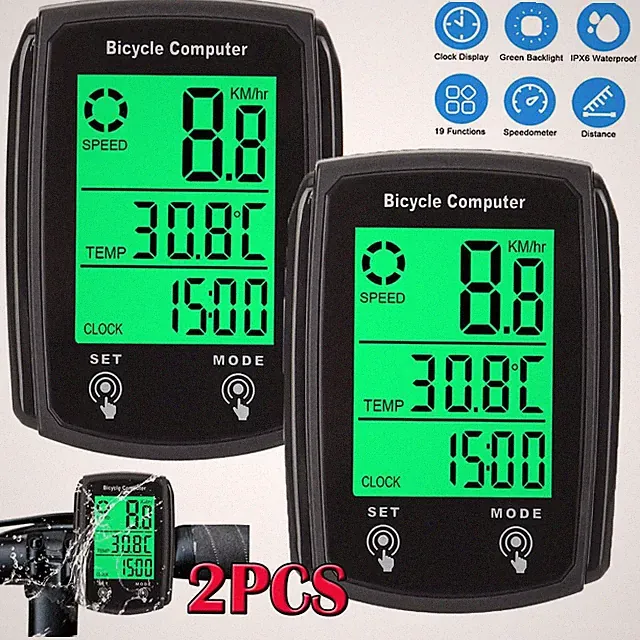 2pcs Bike Bicycle Speedometer Cycle Digital Odometer Computer Waterproof LCD