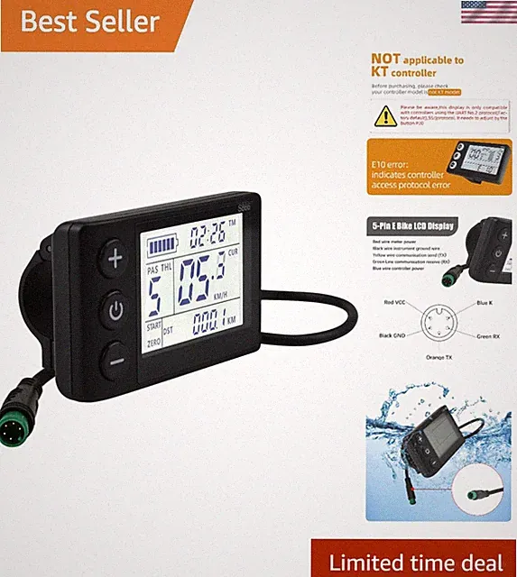S866 eBike LCD Display Meter, 24V/36V/48V Waterproof Speedometer & Odometer